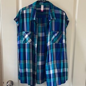 No Boundaries Teal and Navy Plaid Shirt